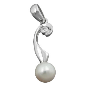 Anhänger, Perle – Silber, rhodiniert, Zirkonia – 21x6mm