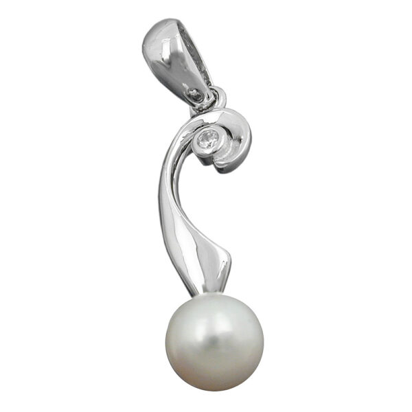 Anhänger, Perle – Silber, rhodiniert, Zirkonia – 21x6mm