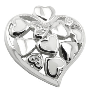 Anhänger, Herz – Silber, rhodiniert, Zirkonia – 19x18mm