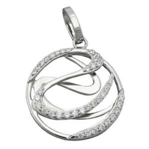 Anhänger, Rund – Silber, Rhodiniert, Zirkonia – 23mm