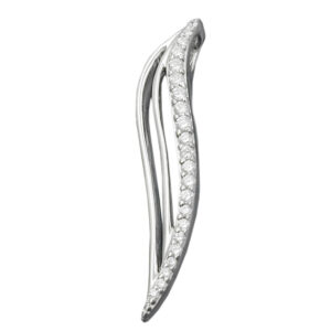 Anhänger, Blatt – Silber, Zirkonia, rhodiniert – 32x6mm