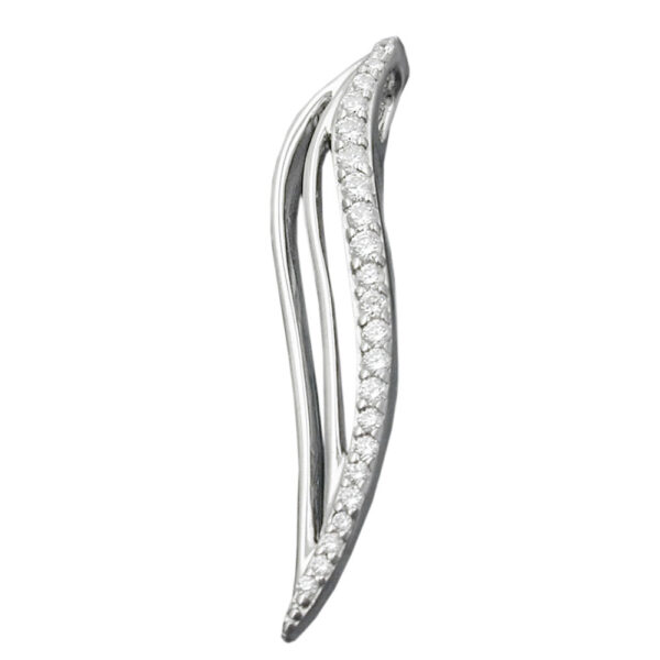 Anhänger, Blatt – Silber, Zirkonia, rhodiniert – 32x6mm