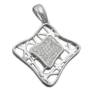 Anhänger, Viereck – Silber, rhodiniert, Zirkonia – 23x23mm