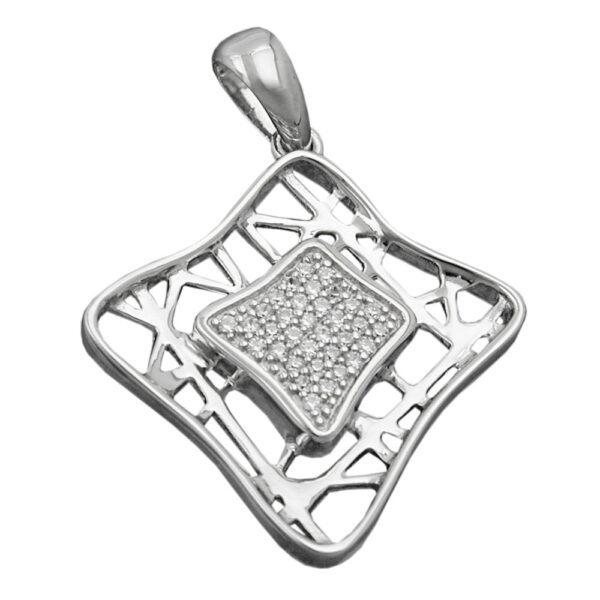 Anhänger, Viereck – Silber, rhodiniert, Zirkonia – 23x23mm