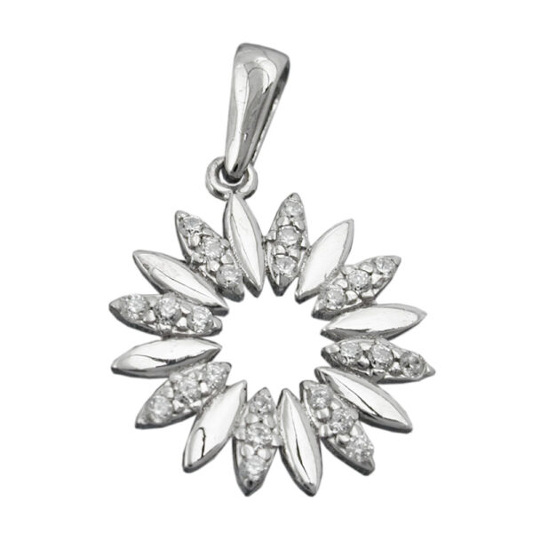 Anhänger, Blume – Silber, Zirkonia, rhodiniert – 14mm