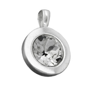 Anhänger, Rund – Silber, Weiß, Zargenfassung – 11mm