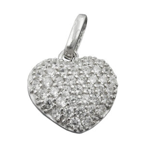 Anhänger, Herz – Silber, rhodiniert, Zirkonia – 12x13mm
