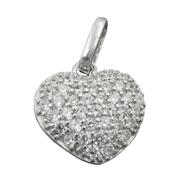Anhänger, Herz – Silber, rhodiniert, Zirkonia – 12x13mm