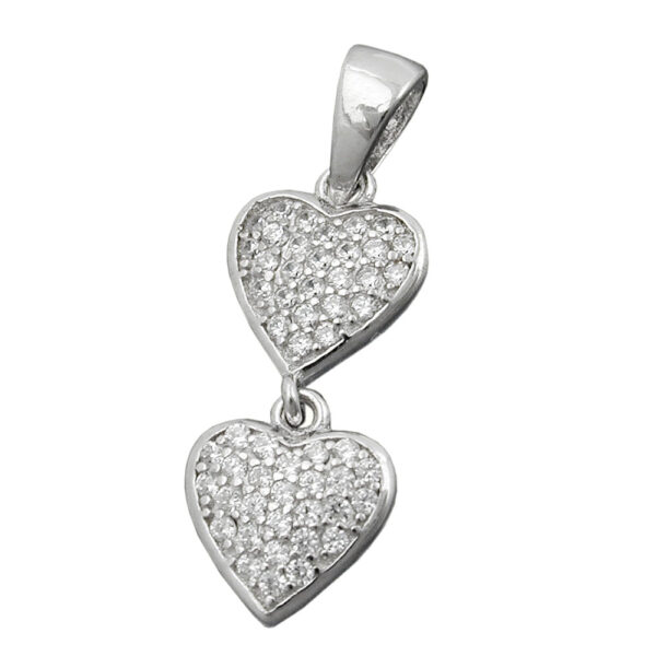 Anhänger, Herzen – Silber, rhodiniert, Zirkonia – 20x8mm