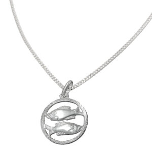 Anhänger, Sternzeichen Fische – Silber 925, diamantiert – 15mm