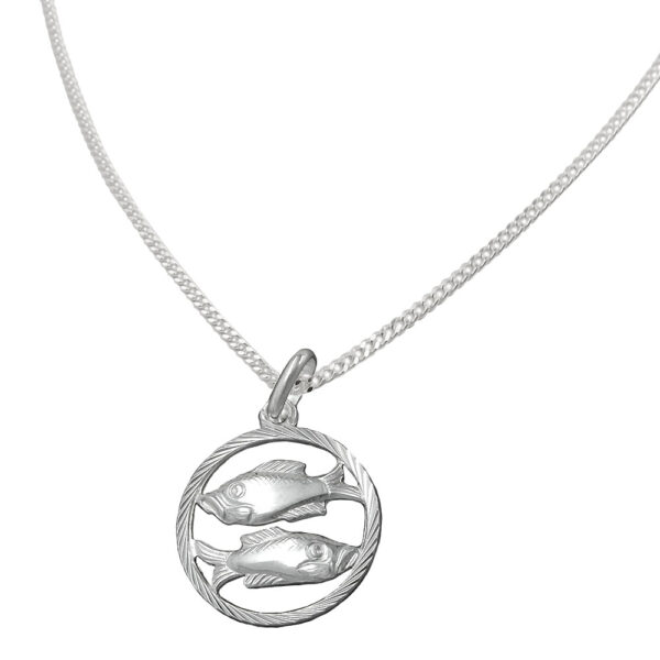Anhänger, Sternzeichen Fische – Silber 925, diamantiert – 15mm