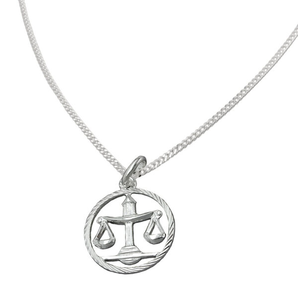 Anhänger, Sternzeichen Waage – Silber 925, mit Kette – 15mm