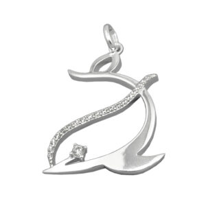 Anhänger, Delfin – Silber, Zirkonia – 26x19mm