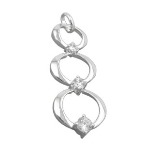 Anhänger, 3 Ringe – Silber, Zirkonia – 32x13mm