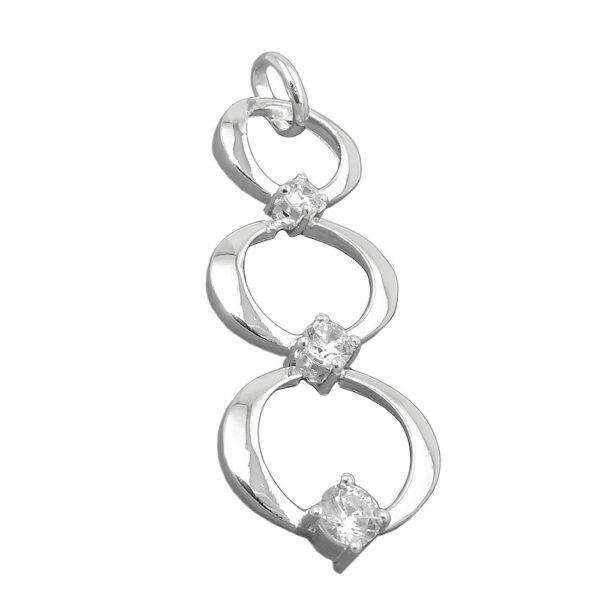 Anhänger, 3 Ringe – Silber, Zirkonia – 32x13mm