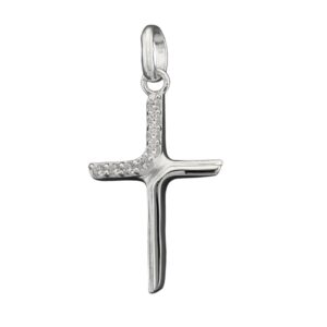 Anhänger, Kreuz – Silber, Zirkonia, matt-glänzend – 20x6mm