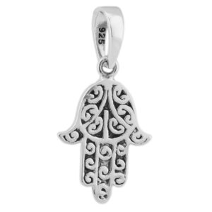 Anhänger, Hand – Silber, oxydiert, Schutzsymbol – 16x12mm
